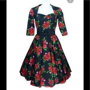Hell Bunny Black Dress with Red Rose Print